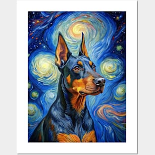 Doberman Pinscher Dog Breed Painting in a Van Gogh Starry Night Art Style Posters and Art